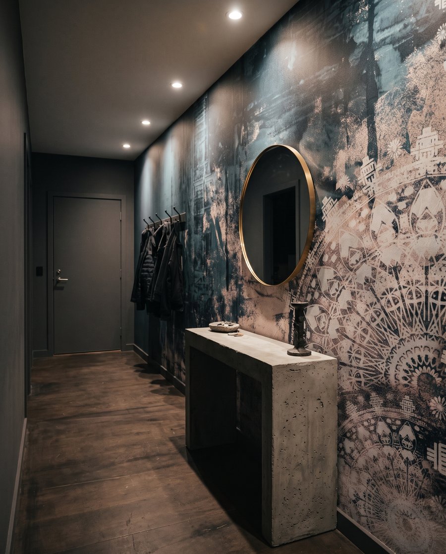 Donkere ornamenten op oudroze — interieur 4