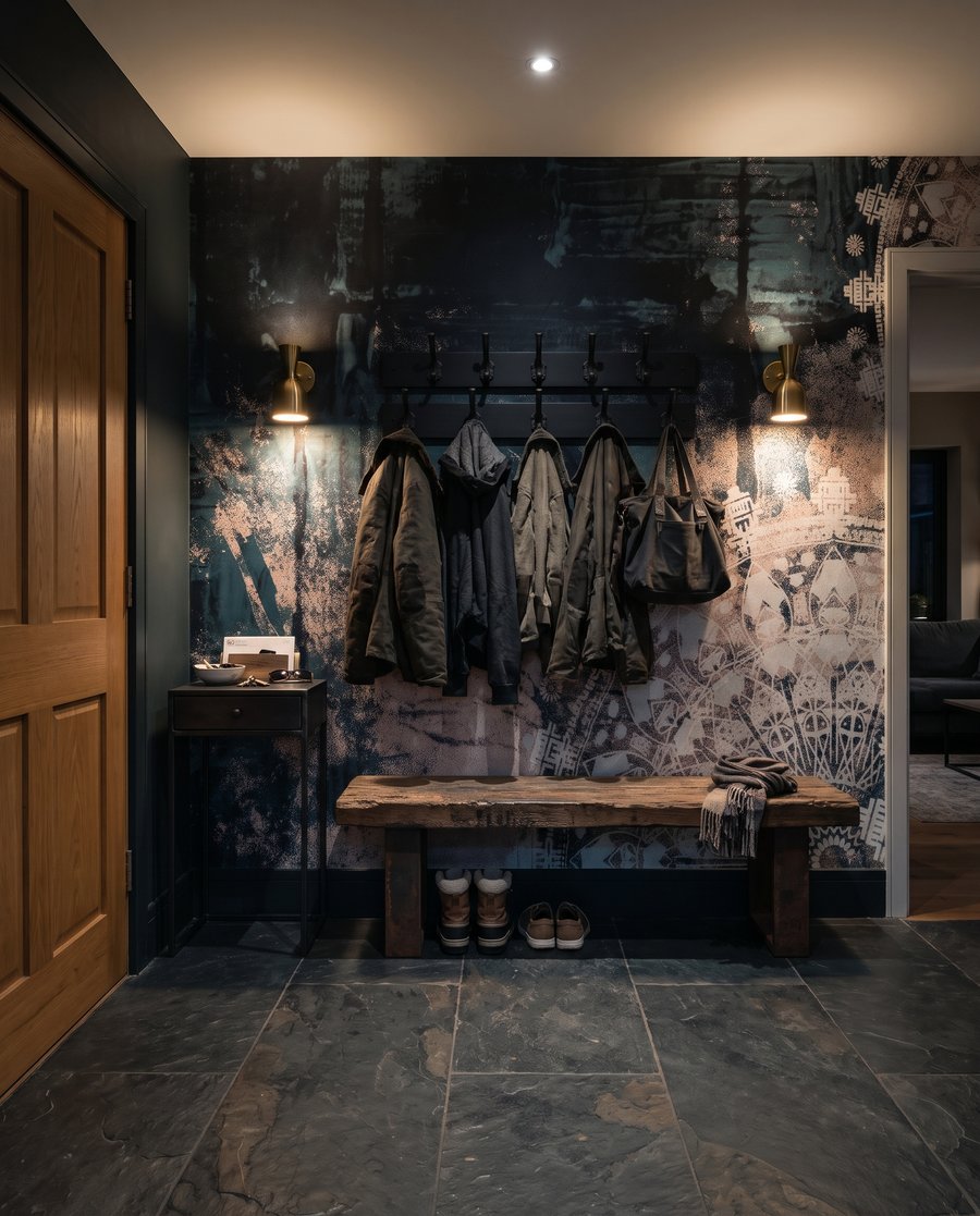 Donkere ornamenten op oudroze — interieur 5