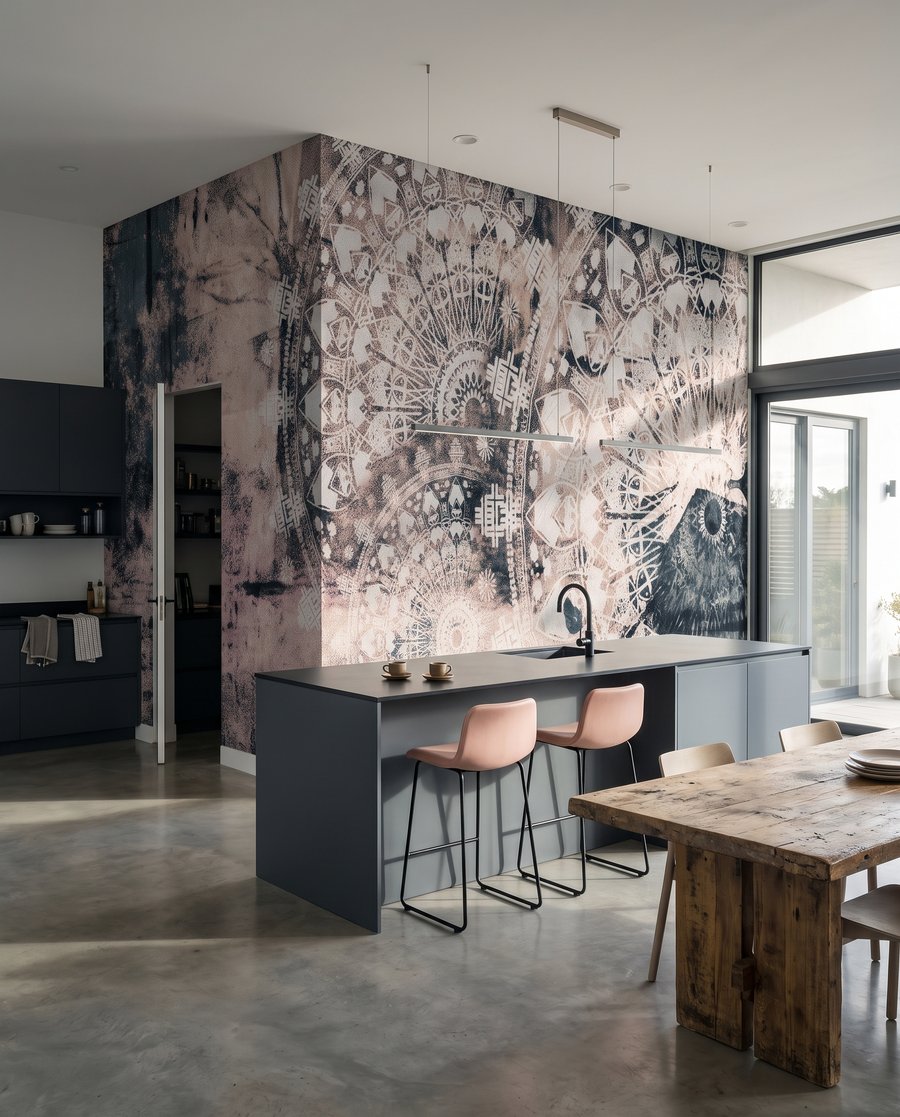 Donkere ornamenten op oudroze — interieur 6