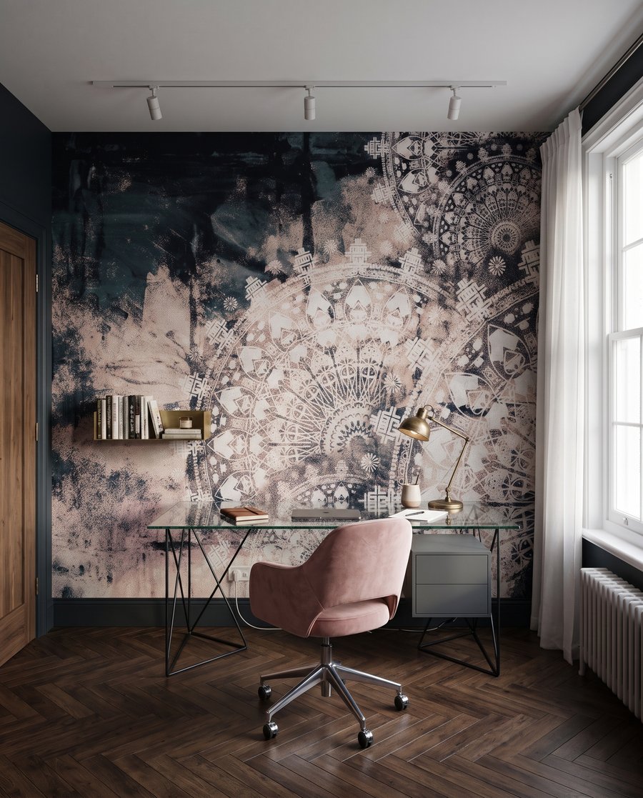 Donkere ornamenten op oudroze — interieur 8