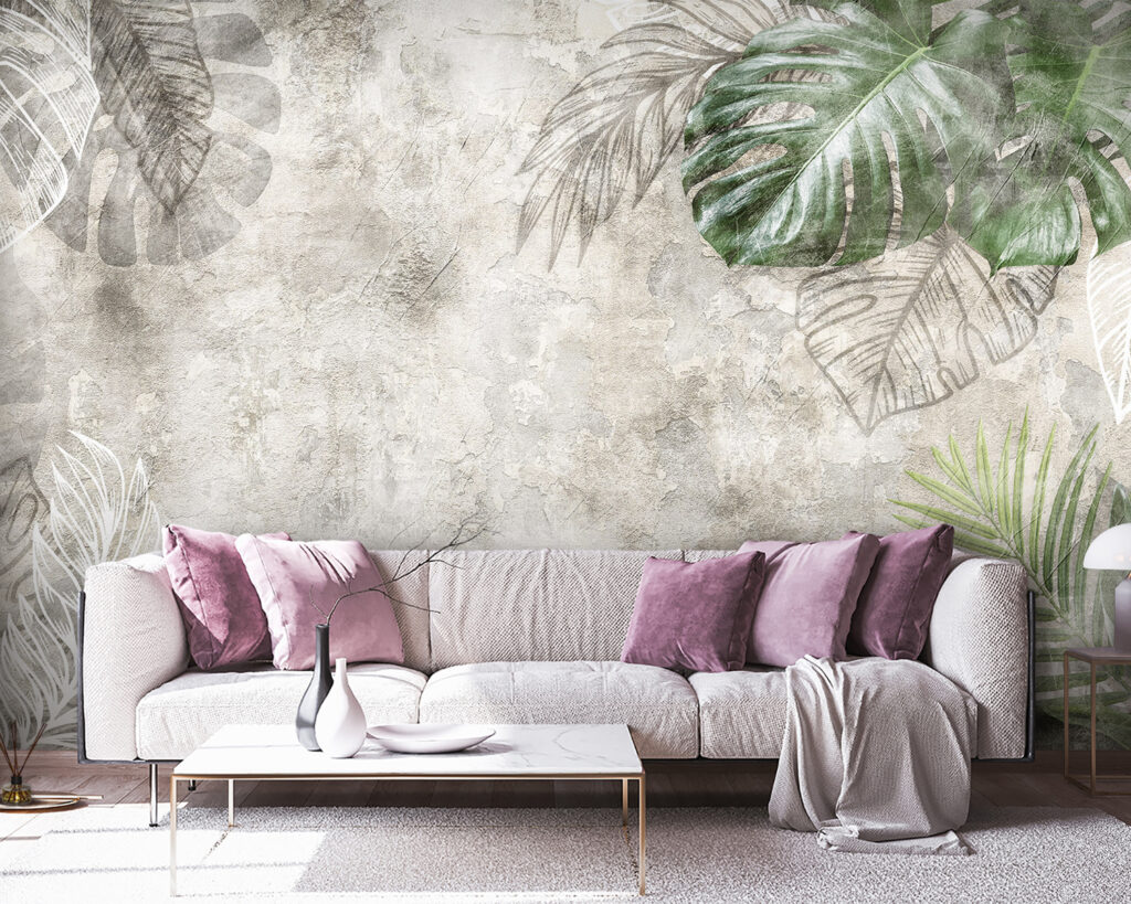 Tropische bladeren op een neutrale achtergrond — interieur 3