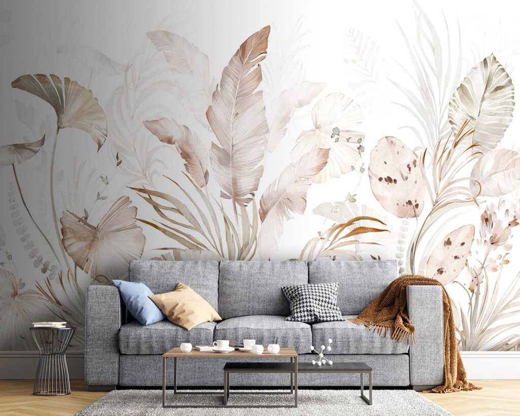 Elegante botanische elementen in zachte tinten in een interieur
