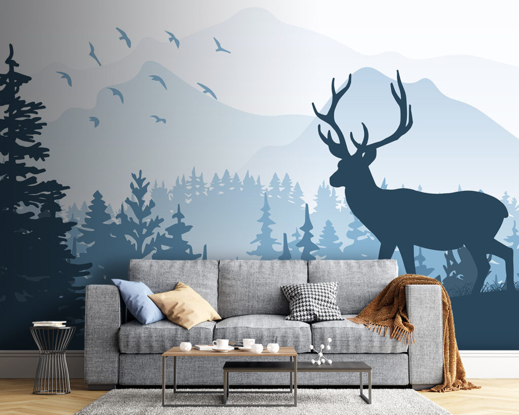 Hert op blauwe bosheuvel — interieur 3