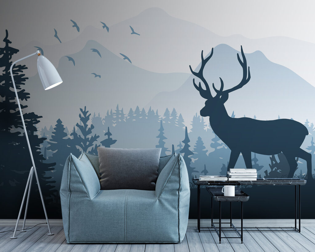 Hert op blauwe bosheuvel — interieur 1