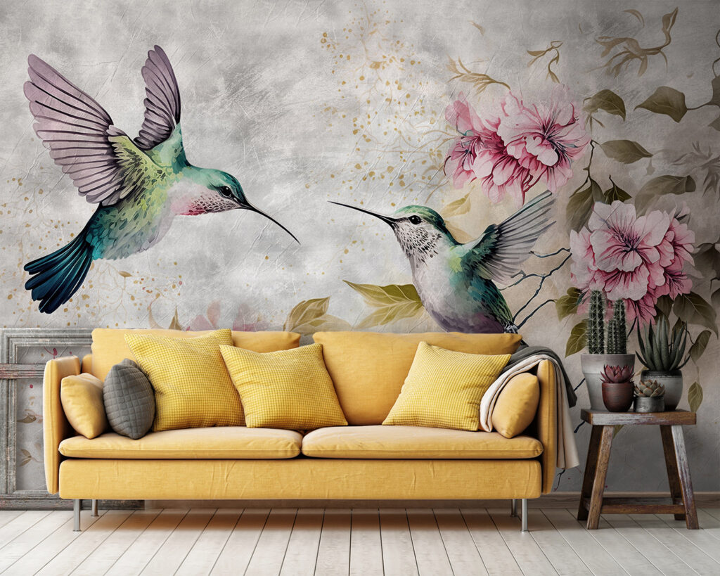 Schilderij van vogels en bloemen — interieur 2