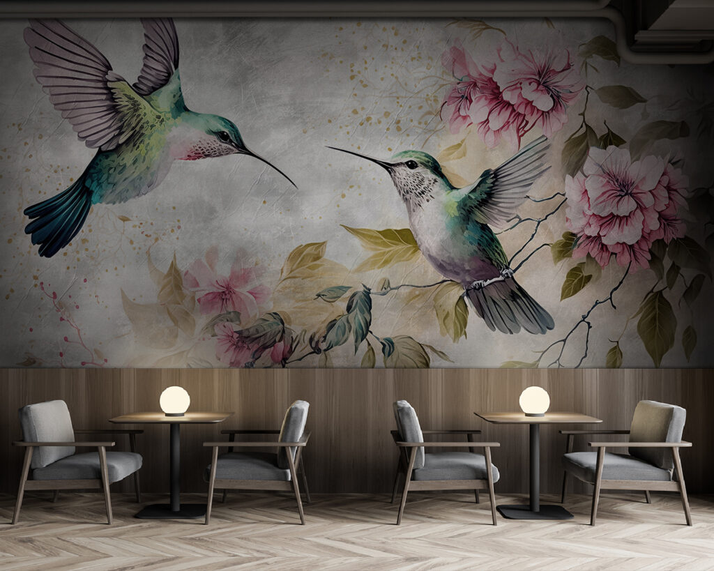Schilderij van vogels en bloemen — interieur 3