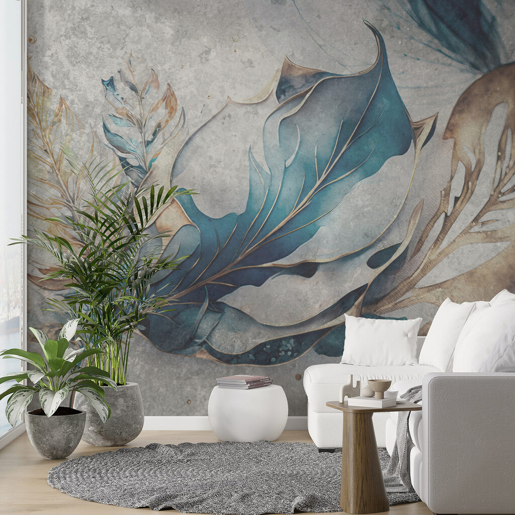 Blauwe bladeren in sierlijnen — interieur 5