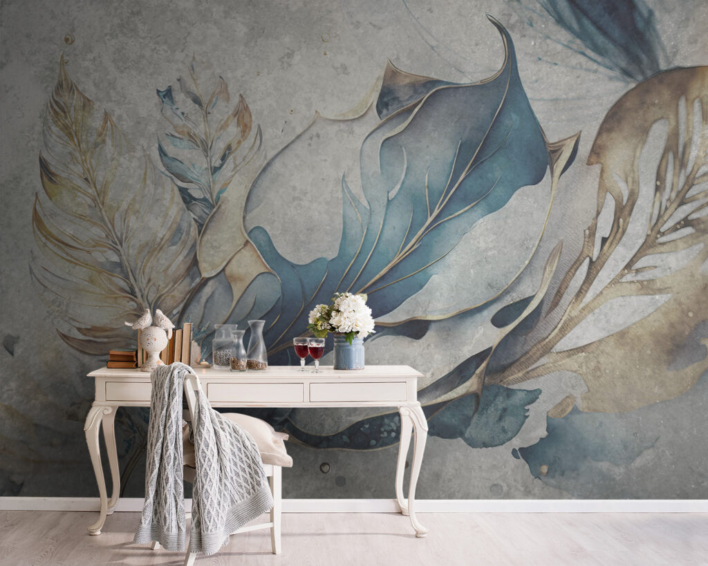 Blauwe bladeren in sierlijnen — interieur 2