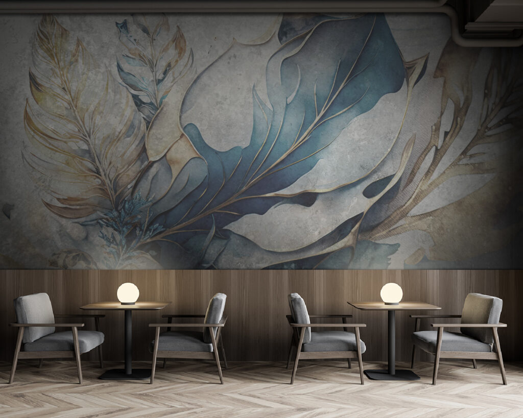 Blauwe bladeren in sierlijnen — interieur 3