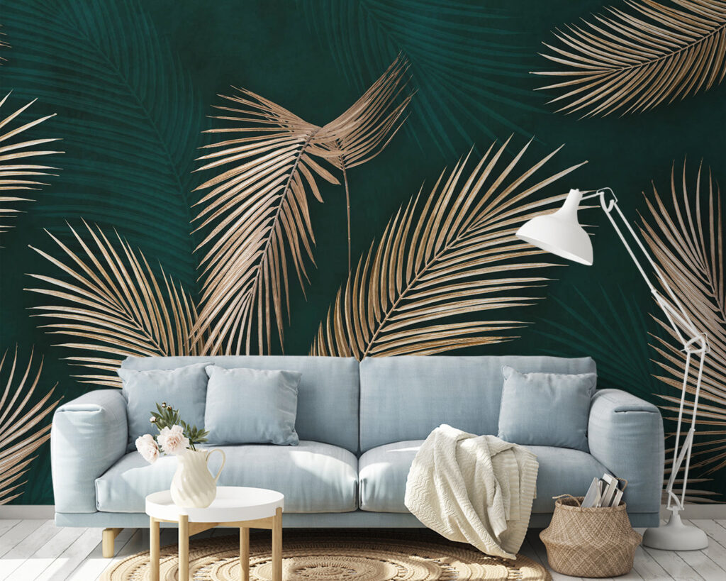 Palmbladeren in elegante tinten in een interieur
