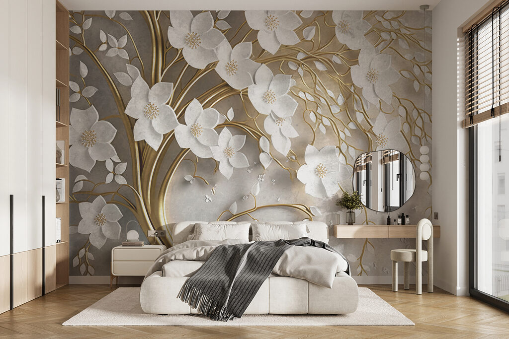 Witte bloesem op goudtakken — interieur 4