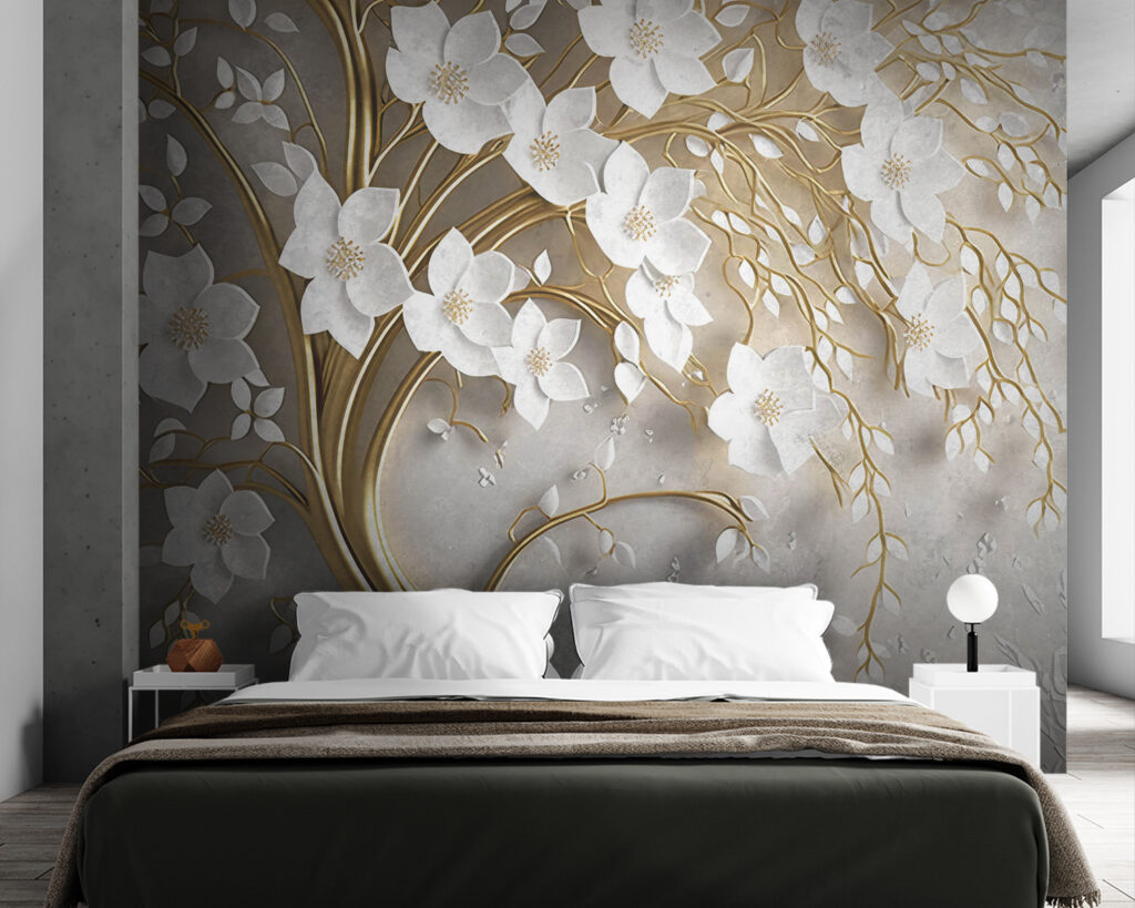 Witte bloesem op goudtakken — interieur 5