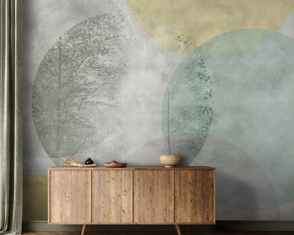 Abstracte patronen met natuurlijke elementen in een interieur