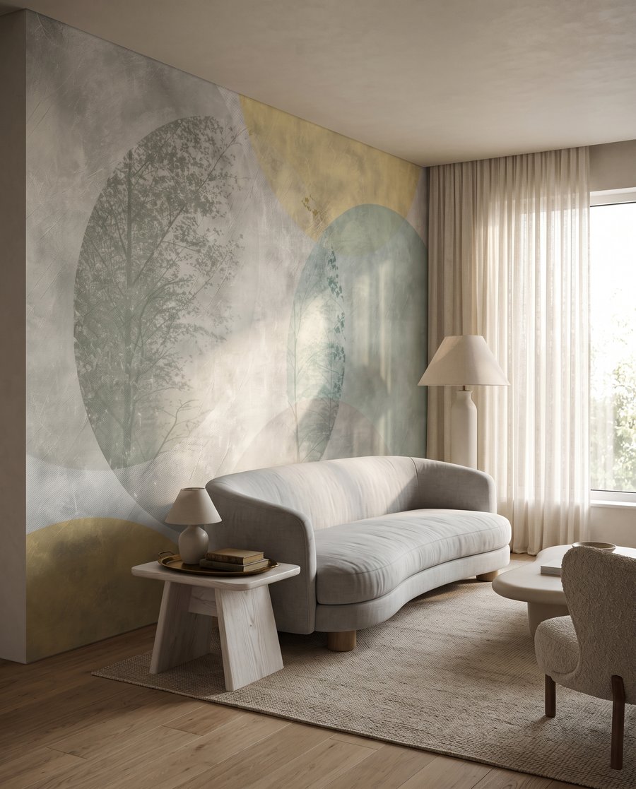 Cirkels in verweerde pastelkleur in een interieur