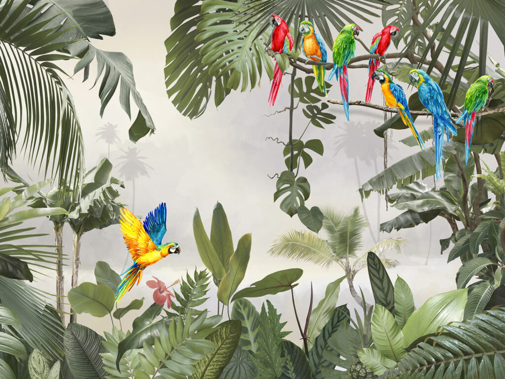 Ara's omlijsten lichte jungle — volledig ontwerp