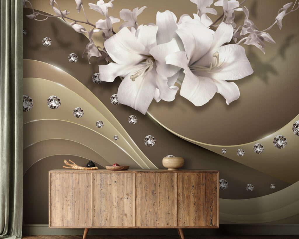 Witte bloemen boven siergolven — interieur 1