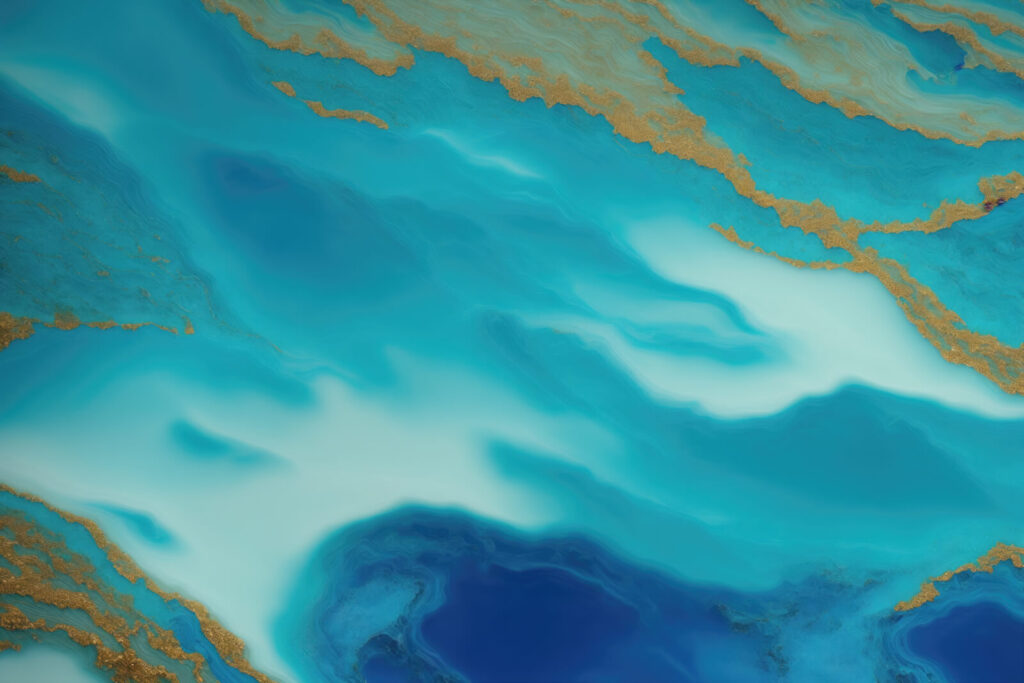 Turquoise kleurwolken met goudbanden — volledig ontwerp