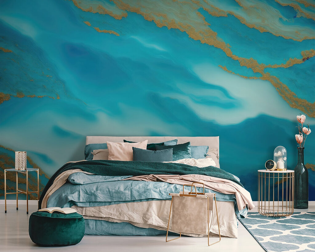 Turquoise kleurwolken met goudbanden — interieur 1