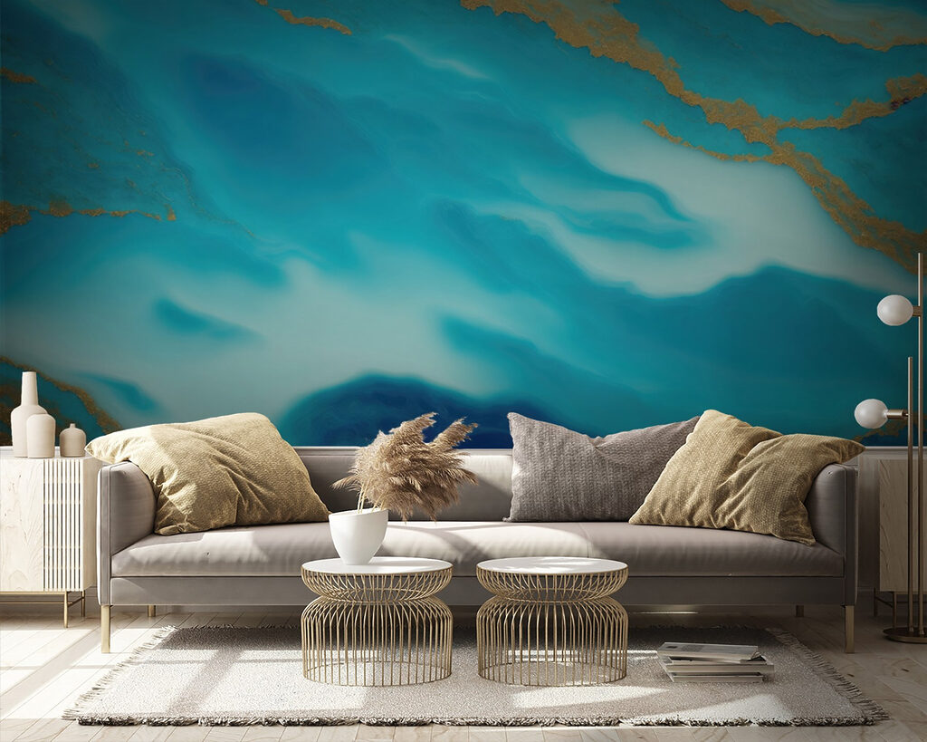 Turquoise kleurwolken met goudbanden — interieur 3