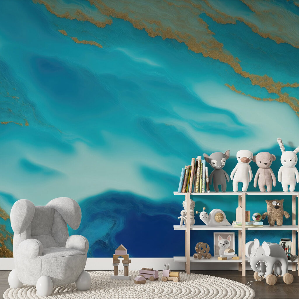 Turquoise kleurwolken met goudbanden — interieur 4