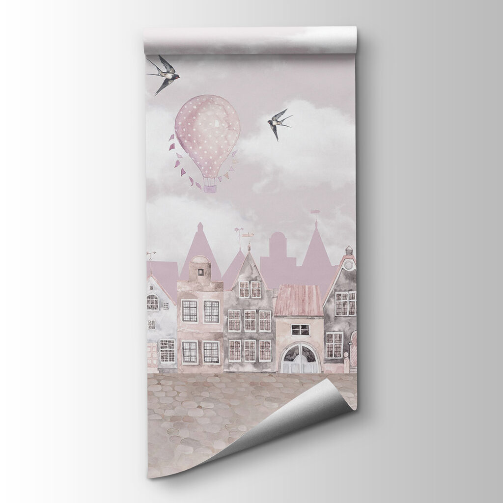 Roze huizen onder wolken — productweergave