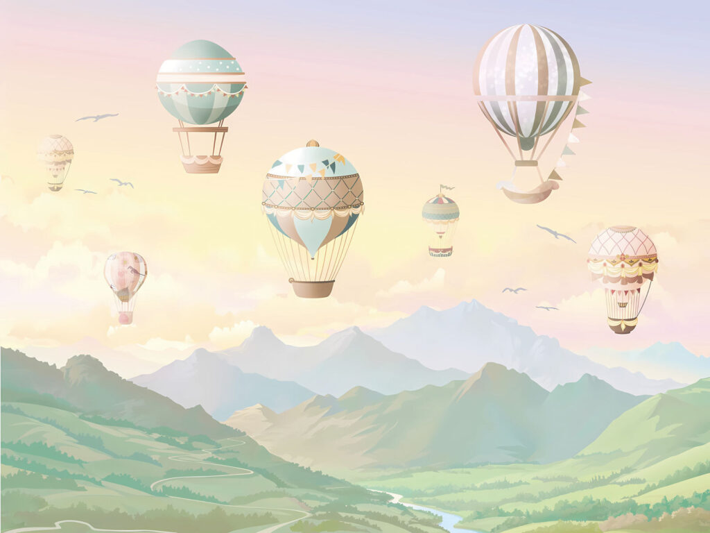 Ballonnen over zachte heuvels — volledig ontwerp