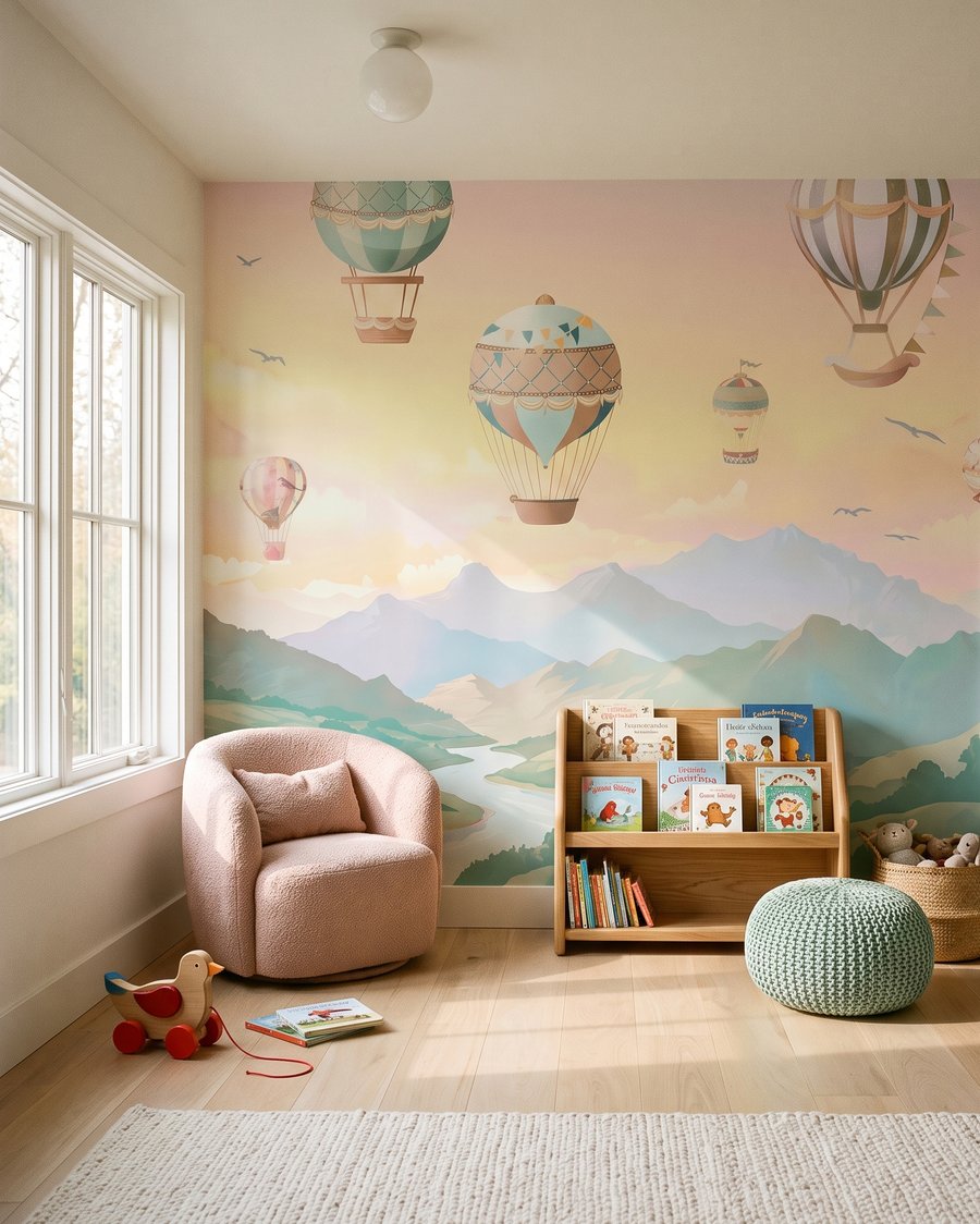Ballonnen over zachte heuvels in een interieur