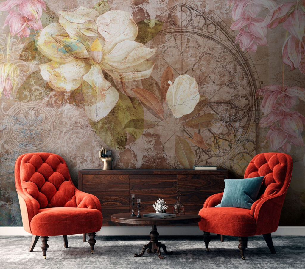 Orchideeën over oud ornament — interieur 3