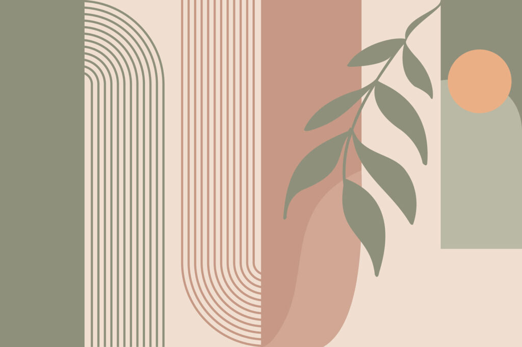 Groene en roze lijnen en een blad — volledig ontwerp