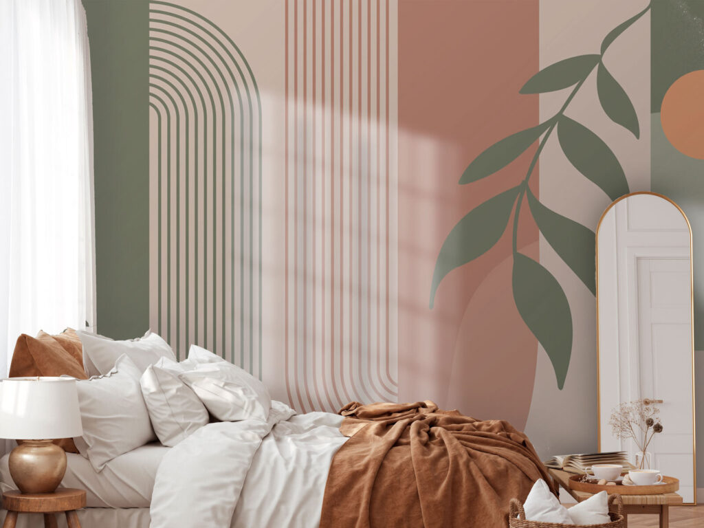 Groene en roze lijnen en een blad — interieur 2