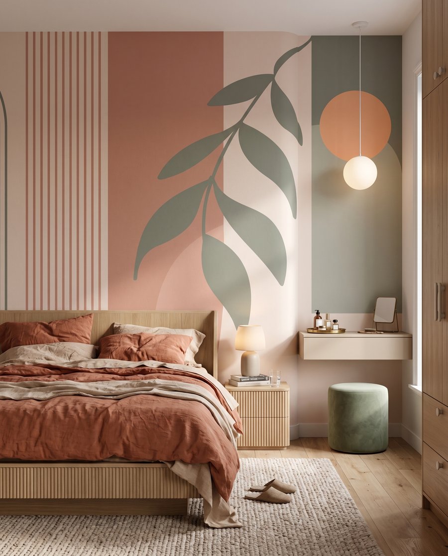 Bladtak tussen ronde banen in een interieur