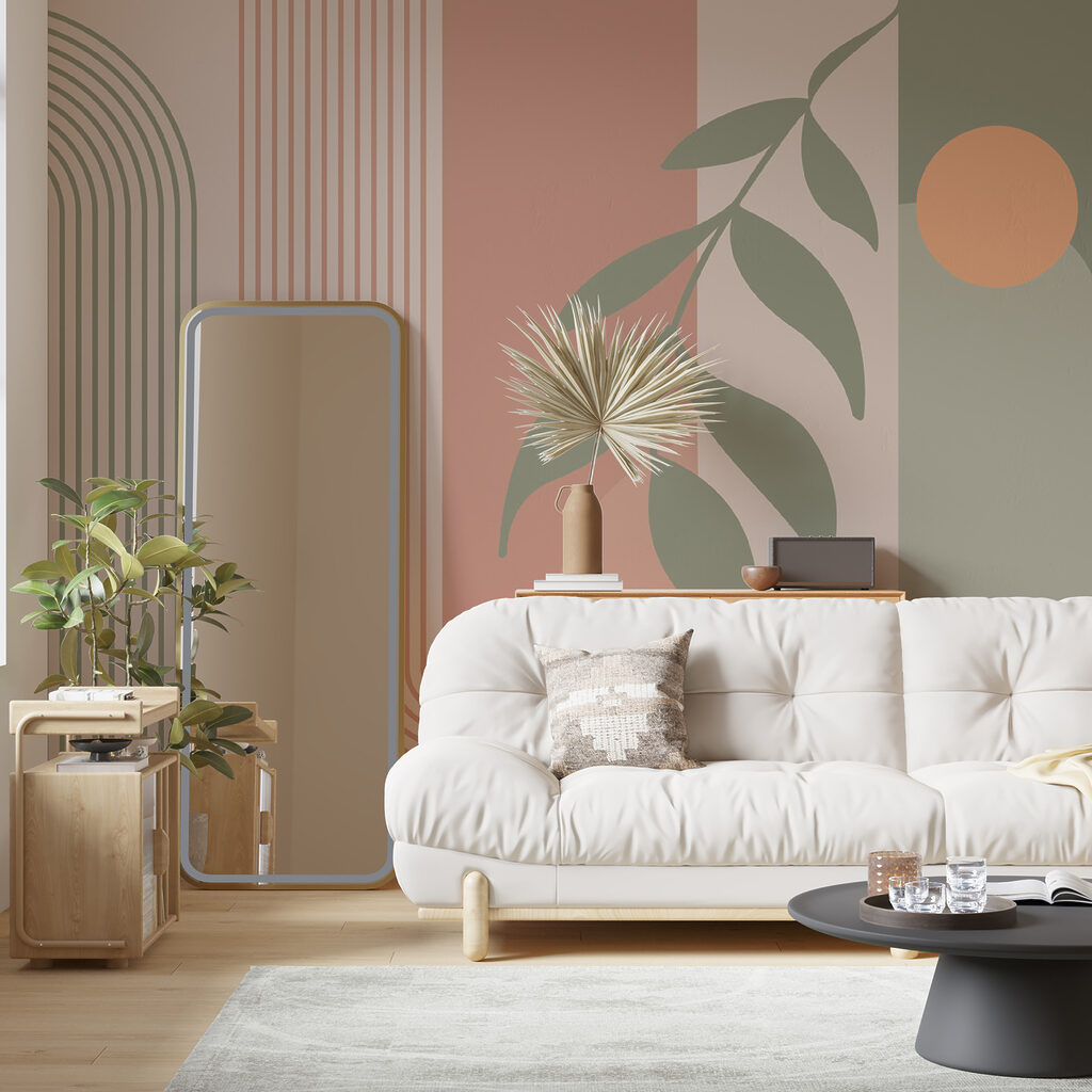 Groene en roze lijnen en een blad — interieur 6
