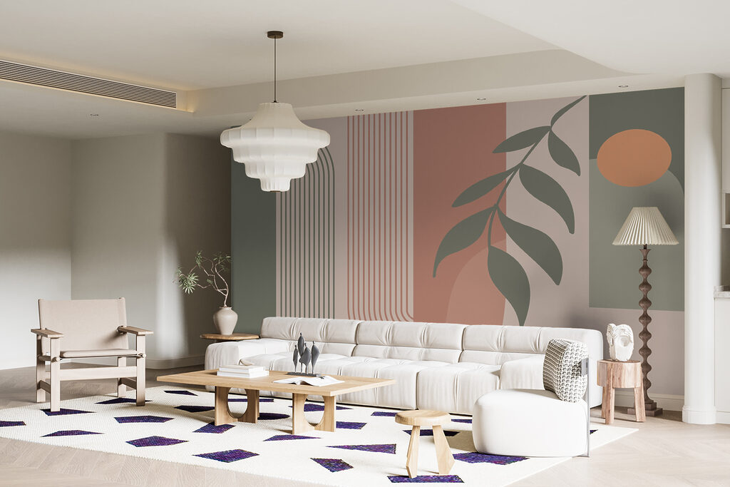 Groene en roze lijnen en een blad — interieur 5