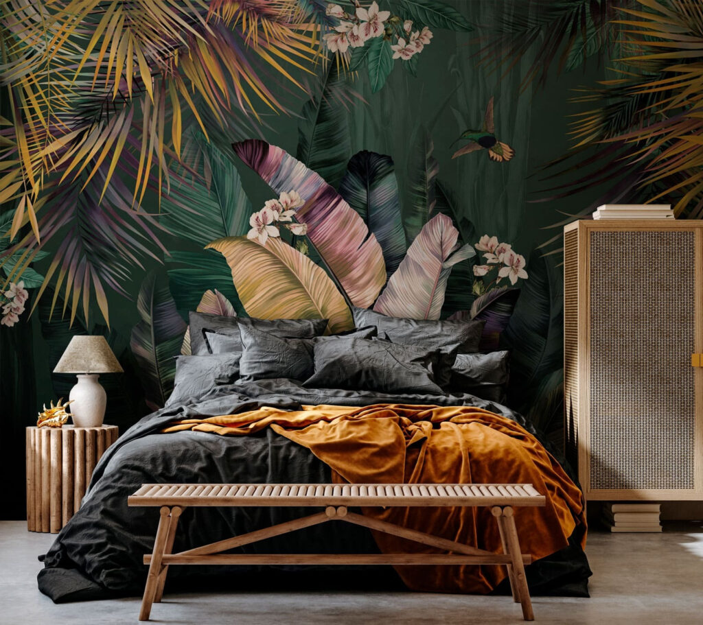 Tropenbladeren met lichte bloesem — interieur 2