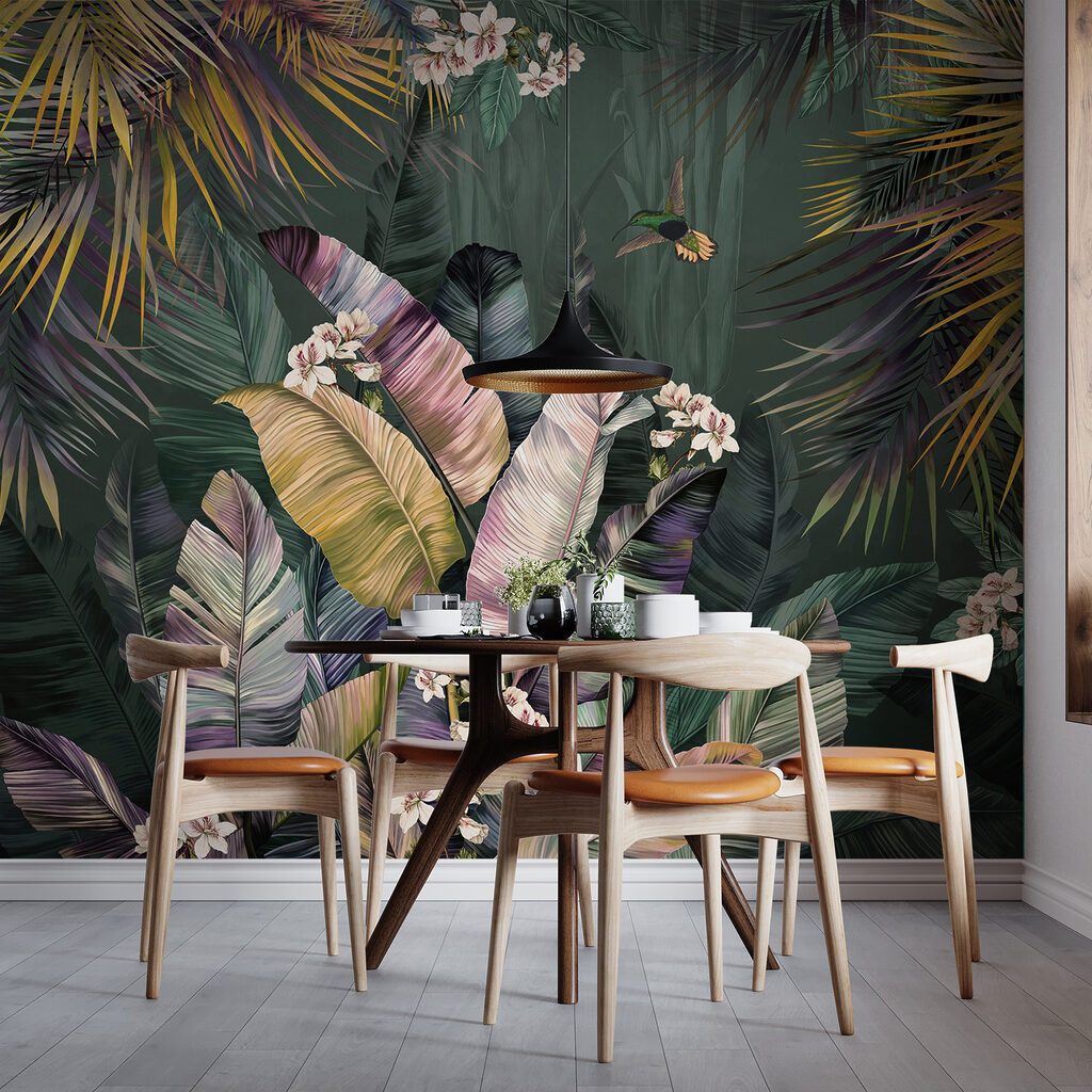 Tropenbladeren met lichte bloesem — interieur 5