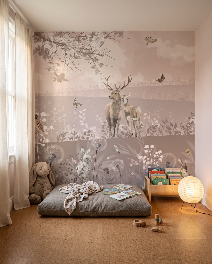 Herten in roze weiden — interieur 3