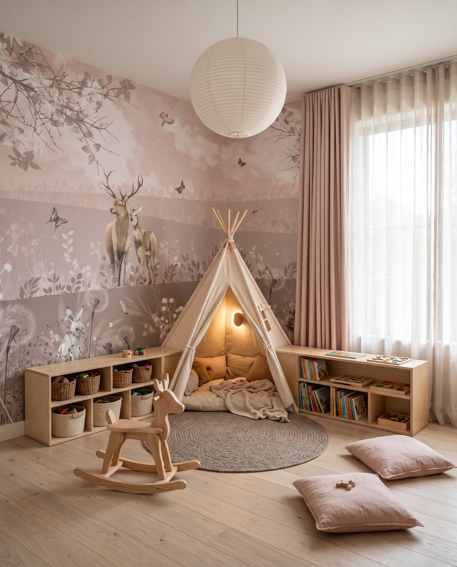 Groep dieren in een veld in een interieur
