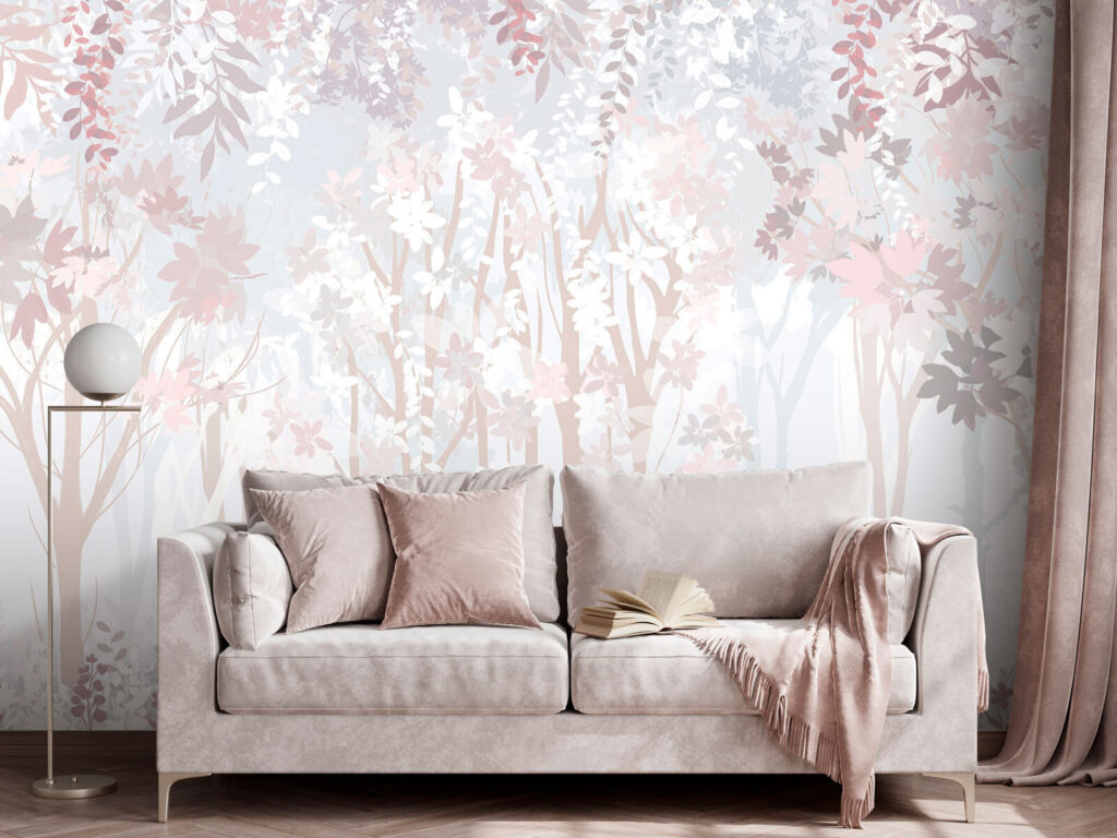 Bleekroze stammen en bosbloemen — interieur 2