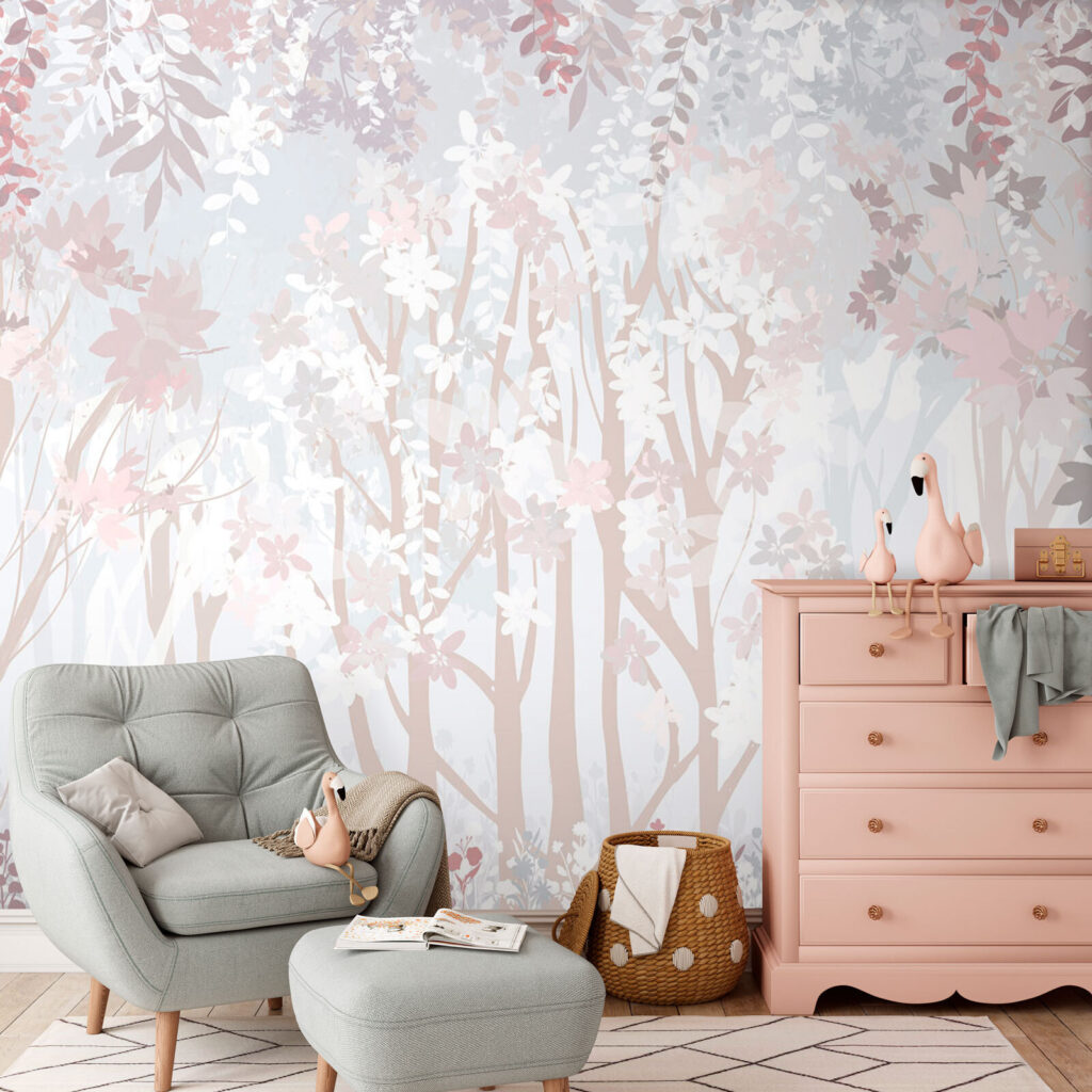 Bleekroze stammen en bosbloemen — interieur 3