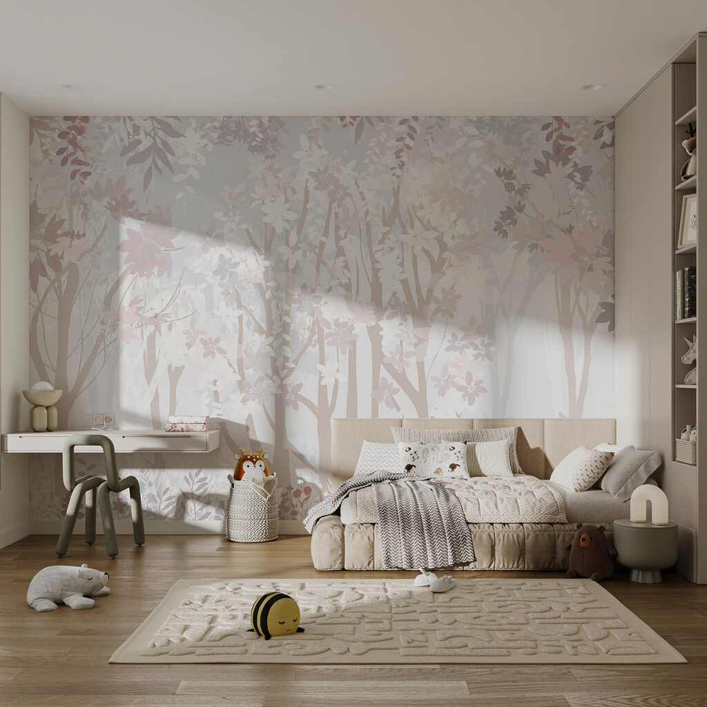 Bleekroze stammen en bosbloemen — interieur 4