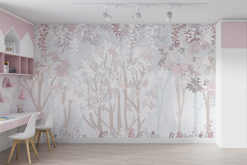 Bleekroze stammen en bosbloemen — interieur 5