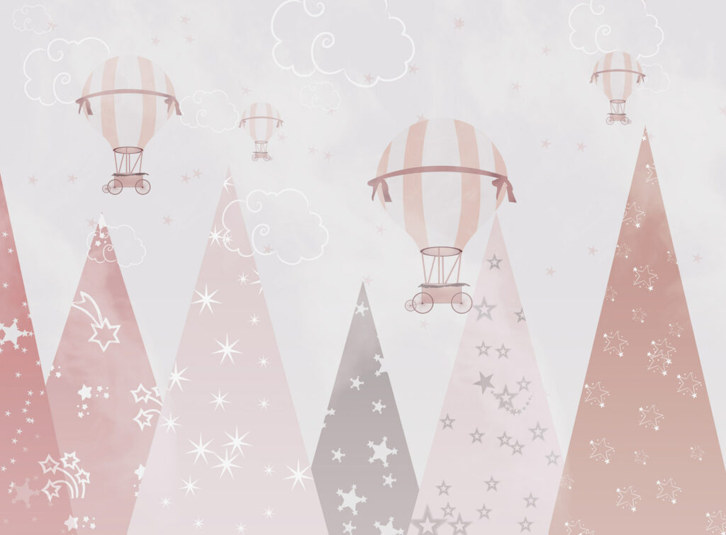 Roze en witte heteluchtballonnen — volledig ontwerp