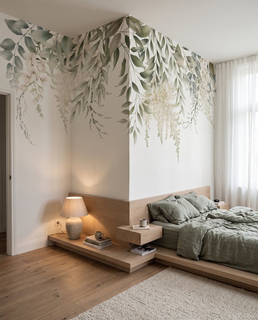Groene blaadjes hangen samen in een interieur