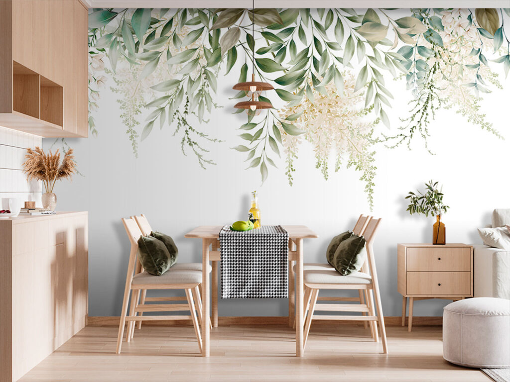 Delicaat groen op een witte achtergrond in een interieur