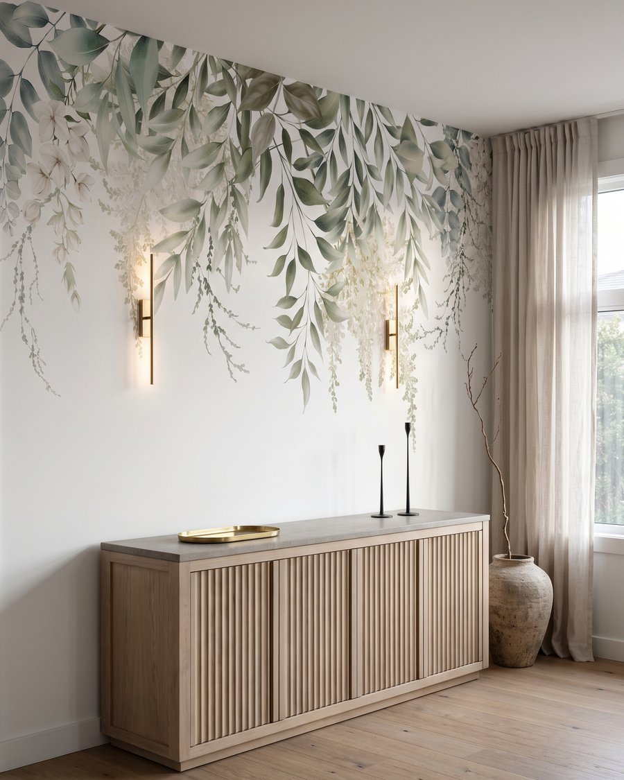Groene blaadjes hangen samen in een interieur