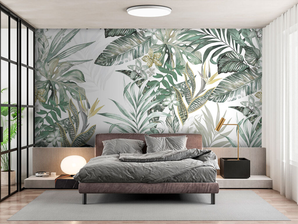 Tropische bladeren zorgen voor een rustgevende sfeer in een interieur