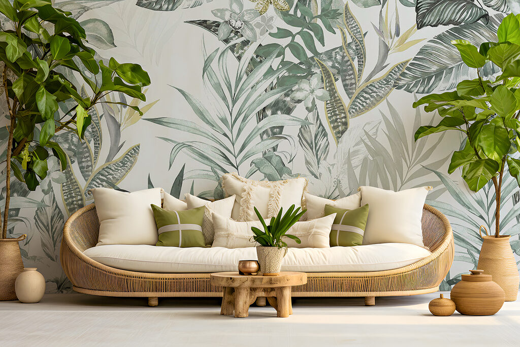 Tropische bladvormen in lijnenspel — interieur 4