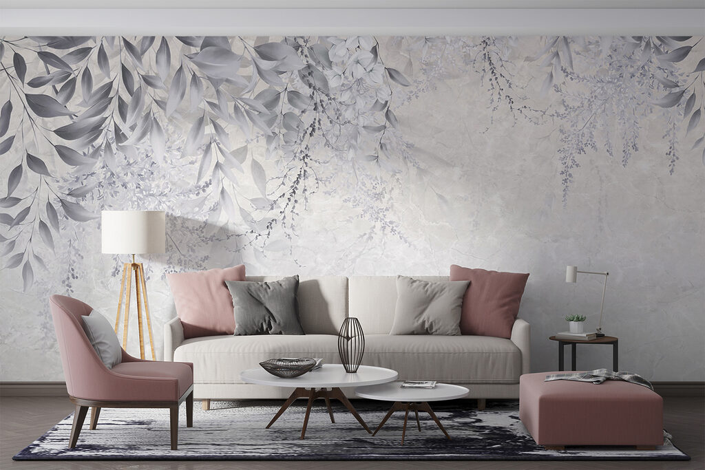 Witte blaadjes op grijs — interieur 3