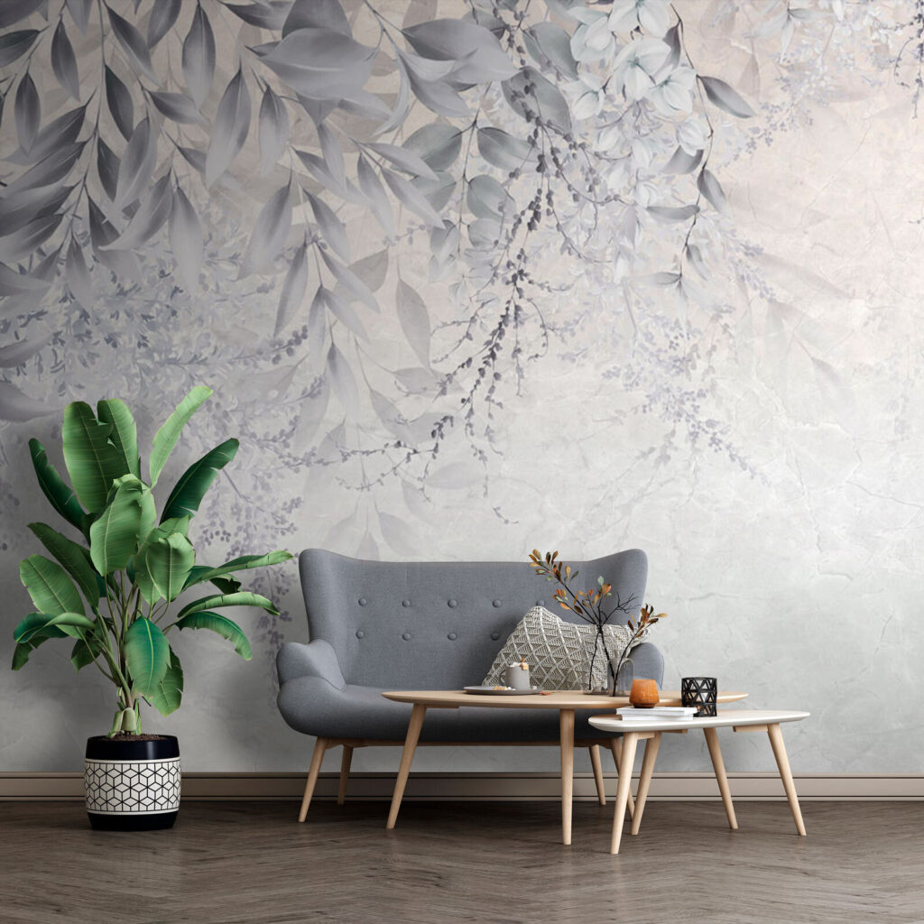 Witte blaadjes op grijs — interieur 1