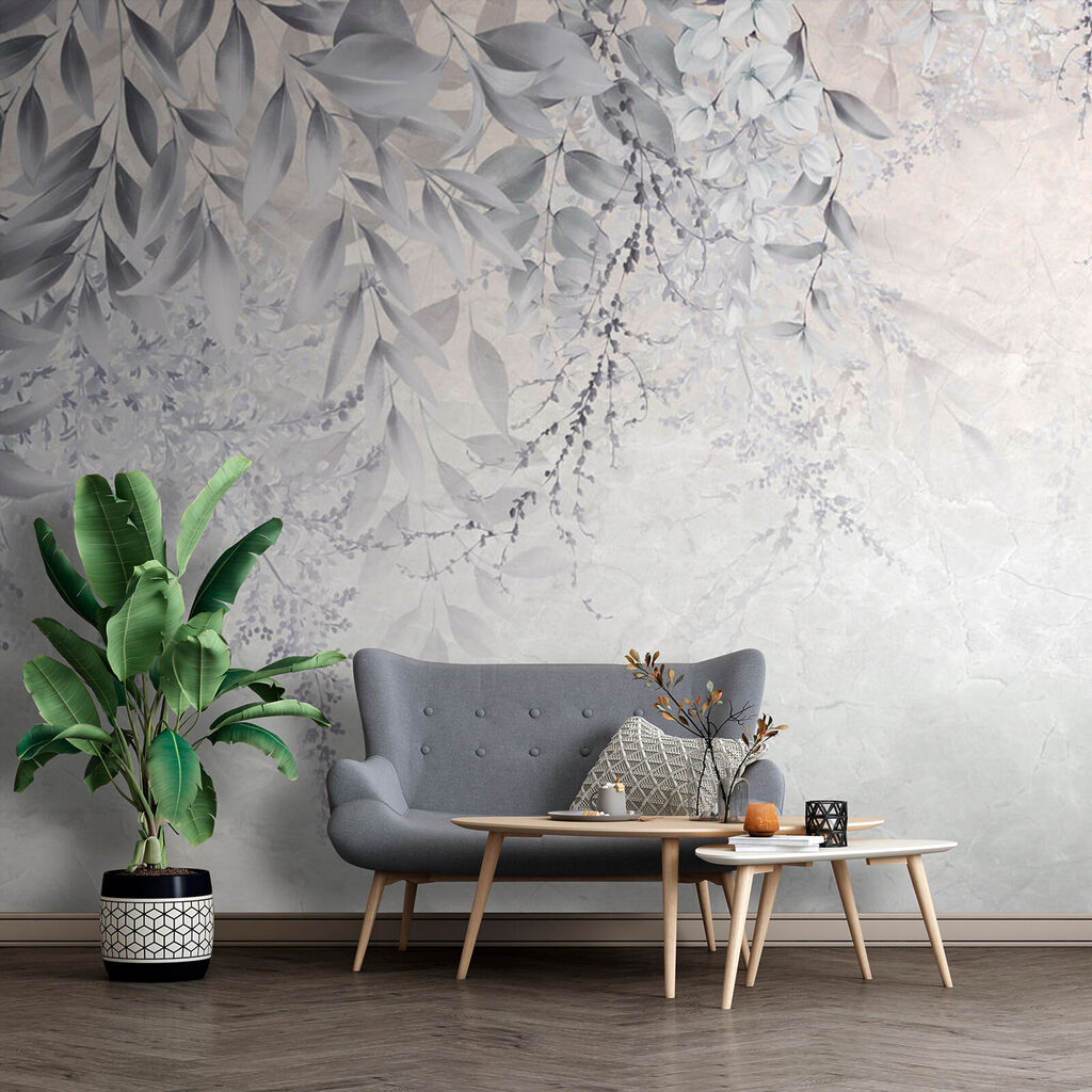 Witte blaadjes op grijs — interieur 4